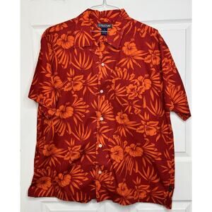 Vintage Sz XL Red Orange STRUCTURE Hawaiian Aloha Shirt Tropical Flower